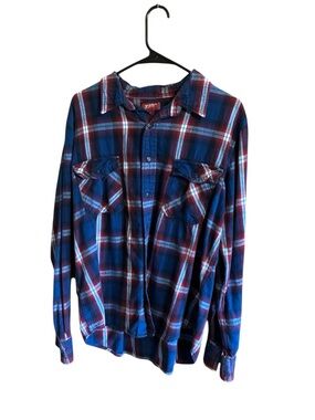 Arizona Jean Company Navy and Red Plaid Button-Down Shirt